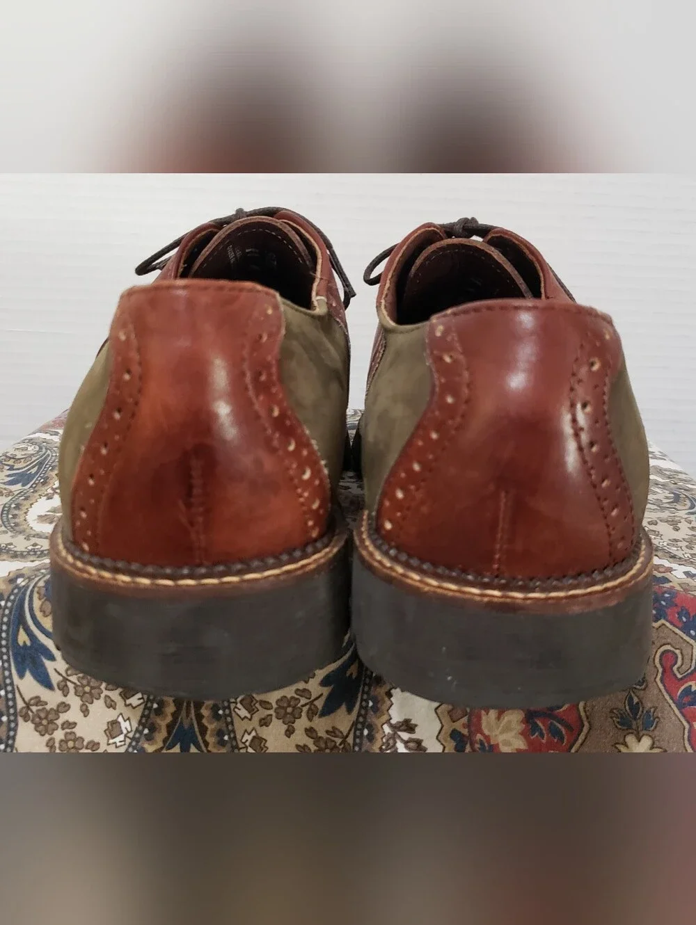 H.S.Trask Mens Loden Green Nubuck Brown Leather Saddle Oxford Shoes 11M